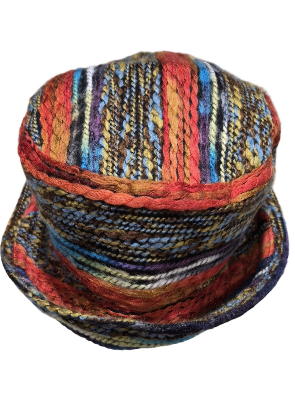Embellie Mixed Yarn Knit Bucket Hat Multi-Color adjustable drawstring strap